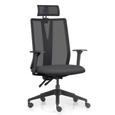 Imagem de Cadeira Escritório Giratória Presidente Flow F02 Base Preta Linho Grafite - Lyam Decor