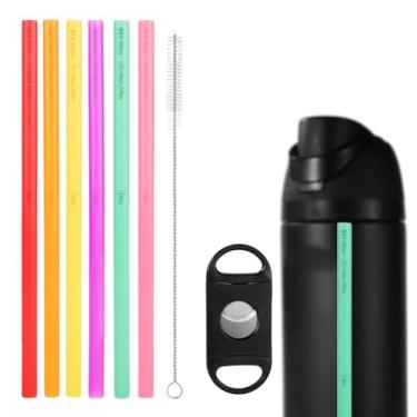 Imagem de 6pçs Canudos Reposição, Compatíveis com Owala FreeSip de 14/19/24/32/40oz Garrafa Água Aço Inoxidável Canudo Reutilizável com Escova Limpeza e Ferramenta Corte