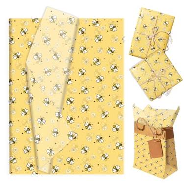Imagem de 50 folhas de papel de seda de abelha, lindo papel de embrulho de margarida de abelha, 35 x 50 cm, tecido de embalagem de flores de abelha amarela para aniversário, chá de bebê, casamento, férias