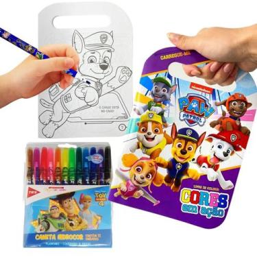 Imagem de Kit Livro Colorir Infantil Patrulha Canina Didático + Canetinhas Hidro