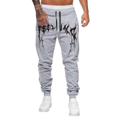 Imagem de Calça de moletom ZAFUL estampada para corredores masculinos Flame Grey
