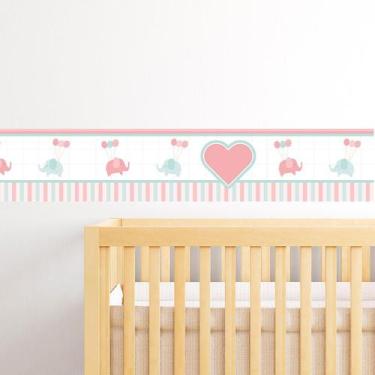 Imagem de Elefantes E Coração Adesivo De Parede Infantil Faixa Border - Plimshop