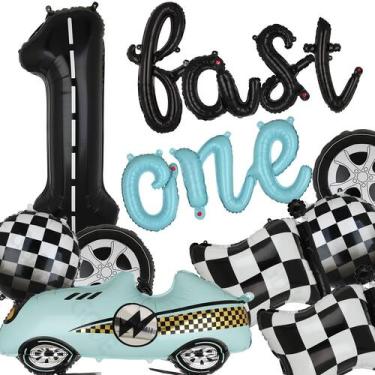 Imagem de Conjunto de decorações de aniversário Fast One, pista de corrida númer