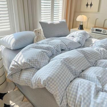 Imagem de Capa de edredon Nayoroom Gingham Queen Size azul branca xadrez