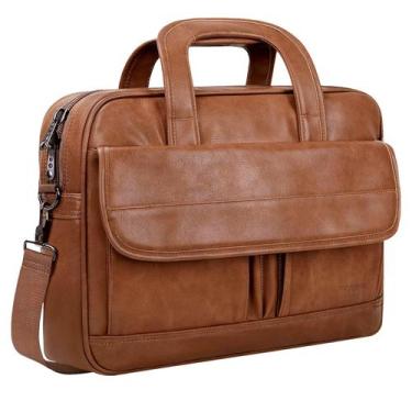 Imagem de Bolsa para laptop Taygeer Leather para homens e mulheres marrom de 15,