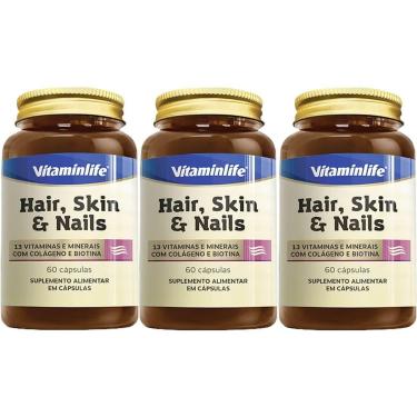 Imagem de Kit 3X Hair, Skin E Nails com Colágeno e Biotina - 60 Cápsulas - VitaminLife-Masculino