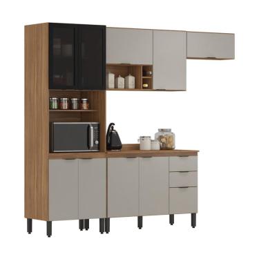 Imagem de Cozinha Compacta com Tampo Firenze 10 Portas 2 Gavetas Amêndola e Bege