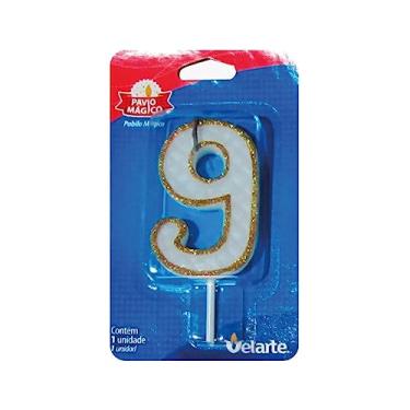 Imagem de Vela De Aniversário Branco C/Glitter Dourado 9