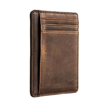 Imagem de Carteira masculina com bloqueio de RFID, porta-cartão de crédito para homens e mulheres, couro fino, minimalista, porta-cartões RFID, bolso Ridge, carteira de viagem, Café, Minimalista