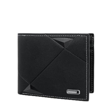 Imagem de Carteira masculina, carteira masculina fina de poliuretano com compartimento para vários cartões, carteira dupla masculina com zíper para viagens, trabalho, Preto, Casual