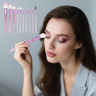 Imagem de Conjunto de pincéis de maquiagem de cristal de 10 peças – pincéis cosméticos com alça de glitter para sombra, mistura, destaque e contorno – ferramentas de beleza elegantes para iniciantes e