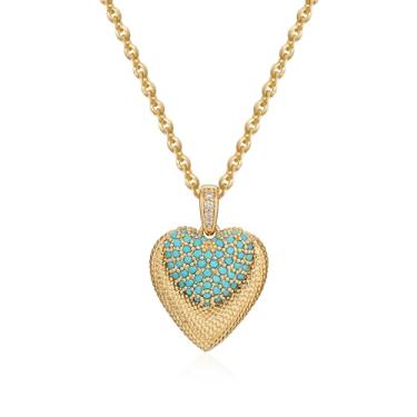 Imagem de Valloey Rover Colar feminino turquesa com pingente de ouro banhado a ouro 14 quilates delicados colares com pingente turquesa joias presentes para mulheres, Small, Latão, Turquesa