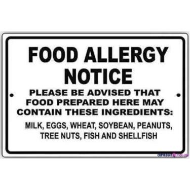 Imagem de Placa de aviso de sinal de rua, aviso de alergia alimentar, pode conter leite, ovos, trigo, soja, amendoim, placa de metal em lata, decoração de parede, sinais de aviso de segurança para uso externo e