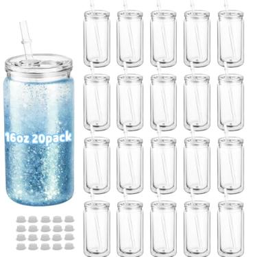 Imagem de ZONEGRACE Copo de globo de neve de plástico de 473 ml, copo de globo de neve de parede dupla com orifício pré-perfurado, potes de plástico para globo de neve com glitter DIY (transparente) (20)