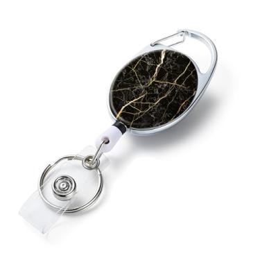 Imagem de 1 pacote de carretéis de crachá retráteis de dois lados com porta-chaves retráteis e clipe, corda de nylon durável, mármore preto