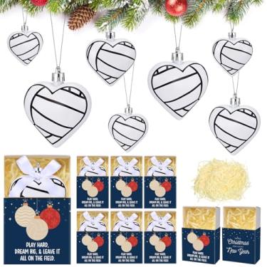 Imagem de Jenaai 12 conjuntos de enfeites de vôlei de Natal de 6 cm para pendurar em árvore de Natal com caixa colorida, mini presentes de vôlei inspiradores para decoração de Natal, lembrancinhas de festa