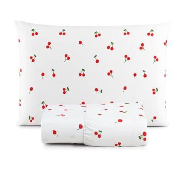 Imagem de Jogo de Lençol Estampado Cereja 180 Fios com Elástico Algodão Solteiro, Casal, Queen e King(Solteiro)