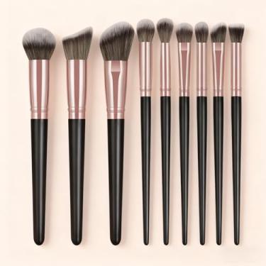 Imagem de Conjunto de 9 pincéis de maquiagem, cerdas sintéticas para blush, base e contorno dos olhos (preto)