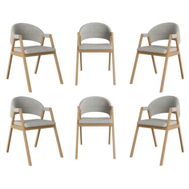 Imagem de Kit 6 Cadeiras Suellen Luxo Reforçada Mesa De Jantar Linho Cinza Claro