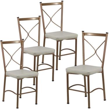 Imagem de Kit 4 Cadeiras Buffet Em Alumínio Bronze Com Bege