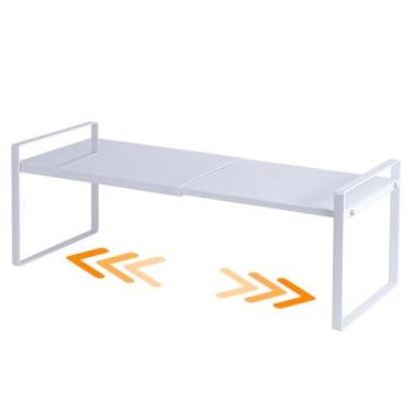 Imagem de LJHFUQHUHU Organizador de prateleira expansível para armário de despensa de cozinha, bancada sob a pia (branco, 21 cm P x 30 cm L x 19 cm A)
