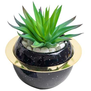 Imagem de Suculentas artificiais, JUSTDOLIFE Mini planta artificial em vaso suculentas falsas com decoração de anel de metal para decoração de casa de casamento
