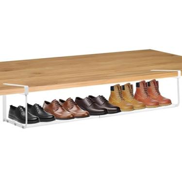 Imagem de Sapateira ajustável embaixo da prateleira, armazenamento suspenso sem perfuração para armários, expansível e organizador de sapatos para armário, cozinha e despensa