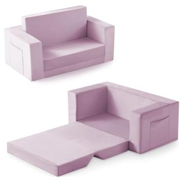 Imagem de Zorvoxz Sofá infantil, cadeira infantil 2 em 1 confortável de 1 a 3 anos, cadeira infantil conversível, sofá infantil que dobra, cadeiras infantis para meninos e meninas, lã coral macia, duplo, roxo