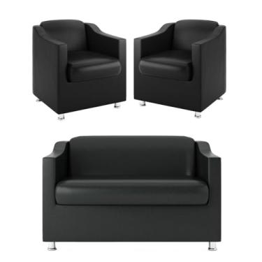 Imagem de Kit 02 Poltrona Decorativa+ Sofá Namoradeira – Balaqui Decor Cor:preto