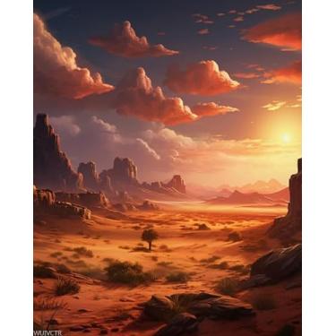 Imagem de WUIVCTR Kits de pintura a óleo do deserto ocidental por números, paisagem do deserto do pôr do sol, kit de presente de pintura em tela, pintura acrílica por números, Natal, presente de aniversário, 40