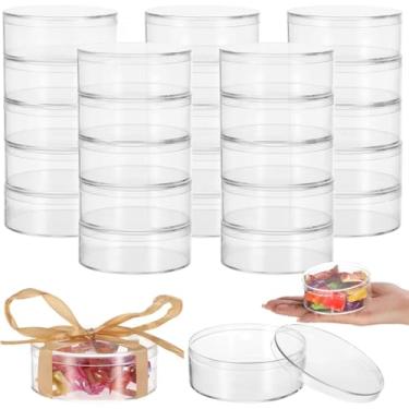 Imagem de LUMINFLY Pacote com 24 caixas redondas de acrílico transparente com tampas, recipientes para lembrancinhas de 7,9 cm, armazenamento circular para biscoitos, artesanato, acessórios e pequenos presentes
