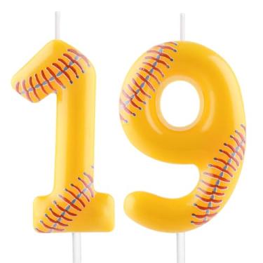 Imagem de Vela de beisebol – Número 19 velas para topo de bolo, vela de softball, 6 cm, velas de aniversário esportivas, perfeitas como decorações de bolo com tema de beisebol para meninos, meninas