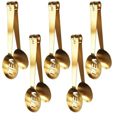 Imagem de Espremedor de saquinhos de chá (pacote com 5), pinças de aço inoxidável douradas, acessórios de chá para bebedores de chá, melhores presentes para amantes de chá