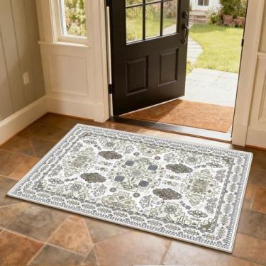 Imagem de Tapete de porta de entrada interna 2x3 tapete vintage boho pequeno tapete lavável à máquina tapete antiderrapante tapetes de pilha baixa para entrada cozinha, entrada da porta da frente, lavabo