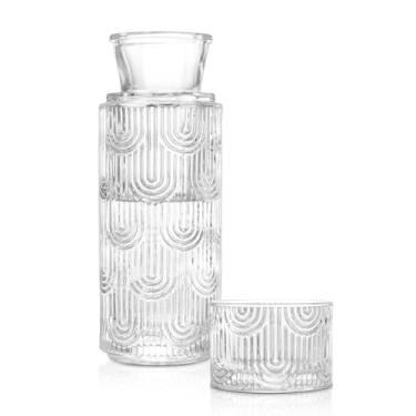 Imagem de Conjunto de garrafa de água e vidro de cabeceira, jarro de vidro de 612 g com copo de 170 g como tampa, dispensador de enxaguante bucal para banheiro, quarto, mesa de cabeceira, dispensador de