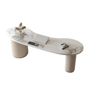 Imagem de Mesa de trabalho Mesa de escritório moderna e elegante curva com tampo pedra armário armazenamento, portas USB tomadas(S)