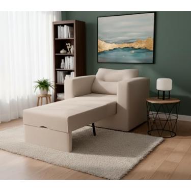 Imagem de Poltrona Cama Solteiro Retrátil Marissol Veludo Premium Bege Aconchagante