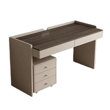 Imagem de Mesa de trabalho Mesa de trabalho moderna para estudo, escritório em casa, quarto, 2 gavetas armazenamento e armário lateral móvel(Médio)