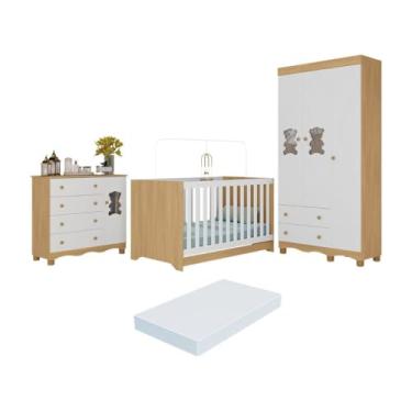 Imagem de Quarto de Bebê Completo C/berço Americano 3 em 1 Colchão Ternura Multimóveis Mp4671 Madeirado/branco