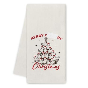 Imagem de Noaleviax Toalhas de cozinha de Natal Rooster - Frango Navidad Decoração de Natal de Natal, Presentes para amantes de galo, toalhas de mão Merry Cluckin Toalhas de prato para cozinha e banheiro, 40 x