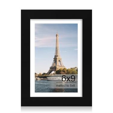 Imagem de iRahmen Porta-retrato 15 x 23 cm com vidro temperado HD, exiba imagens 13 x 22 com tapete ou 15 x 23 sem tapete, molduras de madeira para mesa e parede (preta, 1 unidade)