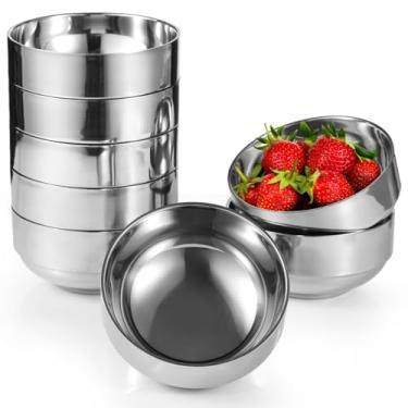 Imagem de Conjunto de 8 tigelas de sopa isoladas de aço inoxidável, tigelas de metal de parede dupla para macarrão, saladas e sobremesas, inquebráveis e empilháveis