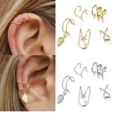 Imagem de Kit 5 Brincos Piercings Pressão Ouro Prata Estrela E Argola - TOTAL, D