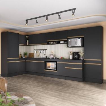 Imagem de Cozinha Modulada Completa Canto 409cm Com Balcão Cooktop Veneza Multimóveis Mp2304 Preto Dourado