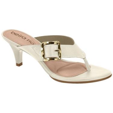 Imagem de Tamanco Feminino Beira Rio Conforto Salto Fino Médio Fivela, Branco of