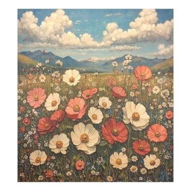 Imagem de Blueangle Pintura a óleo vintage flores silvestres capa ímã máquina de lavar louça, decoração frontal da capa da máquina de lavar louça, adesivos de eletrodomésticos, 58 cm C x 66 cm adesivo magnético