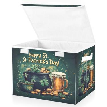 Imagem de Blueangle Caixas de armazenamento dobráveis 1 pacote, cestas de armazenamento de moedas de ouro arco-íris do dia de São Patrício com tampas e alça para casa, quarto, armário e escritório (142)