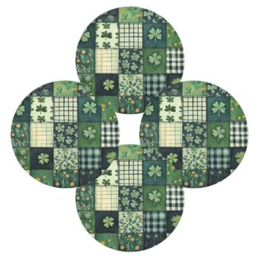 Imagem de ATTX Jogo americano redondo xadrez verde de São Patrício para mesa de jantar, jogo americano de decoração do dia de São Patrício, tapetes para mesa de cozinha para 4#467