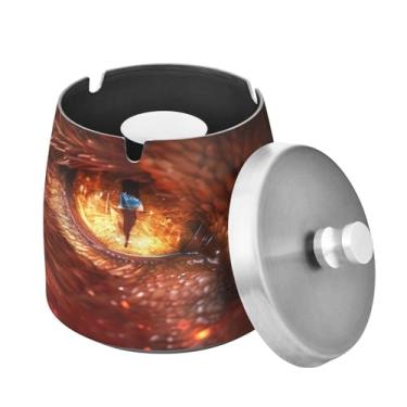 Imagem de Blueangle Cinzeiro Dragon Eyes com tampa para cigarros, à prova de vento/chuva, aço inoxidável, sem fumaça, inodoro, cinzeiro para uso interno ou externo (429)