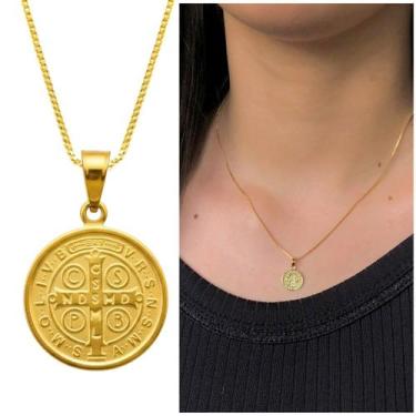 Imagem de Colar Medalha Cruz São bento Ouro 18k Religioso Banhado - Morganitte J